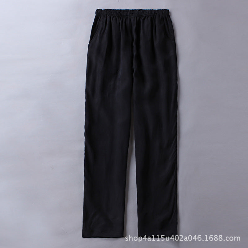 Summer Thin Copper Ammonia Silk Casual Pants Mulberry Silk Trousers Men's Wear Loose Large Size Men's Pants with Loose Waist