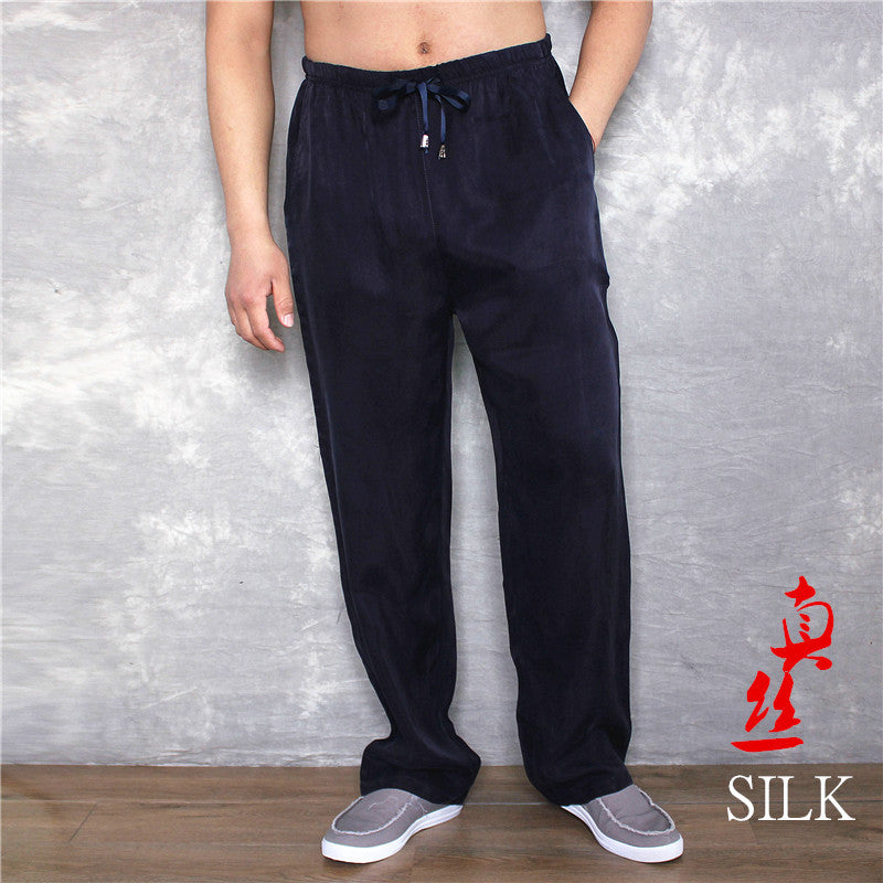 Summer Thin Copper Ammonia Silk Casual Pants Mulberry Silk Trousers Men's Wear Loose Large Size Men's Pants with Loose Waist