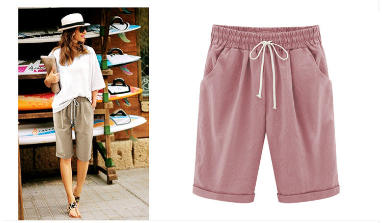 2026 Spring New Cotton Spandex Mid-Waist Loose Harem Shorts Street Fashion Drawstring Casual Pants Women's Pants
