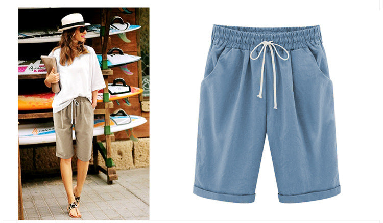 2026 Spring New Cotton Spandex Mid-Waist Loose Harem Shorts Street Fashion Drawstring Casual Pants Women's Pants