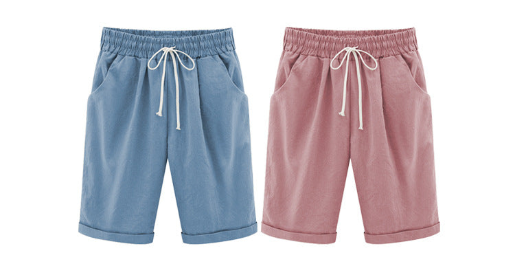2026 Spring New Cotton Spandex Mid-Waist Loose Harem Shorts Street Fashion Drawstring Casual Pants Women's Pants
