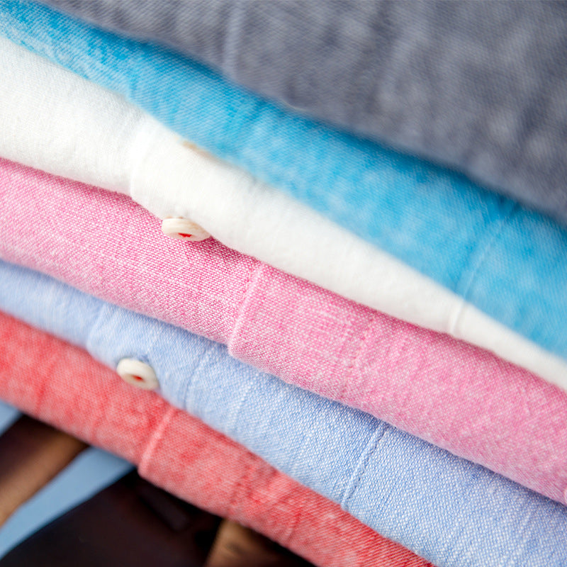 cotton linen Shirts Longsleeve Shirt for Men clothing pure colored Casual hemp shirt camisa masculina mens dress shirts