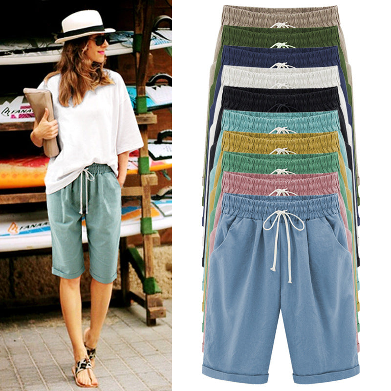2026 Spring New Cotton Spandex Mid-Waist Loose Harem Shorts Street Fashion Drawstring Casual Pants Women's Pants