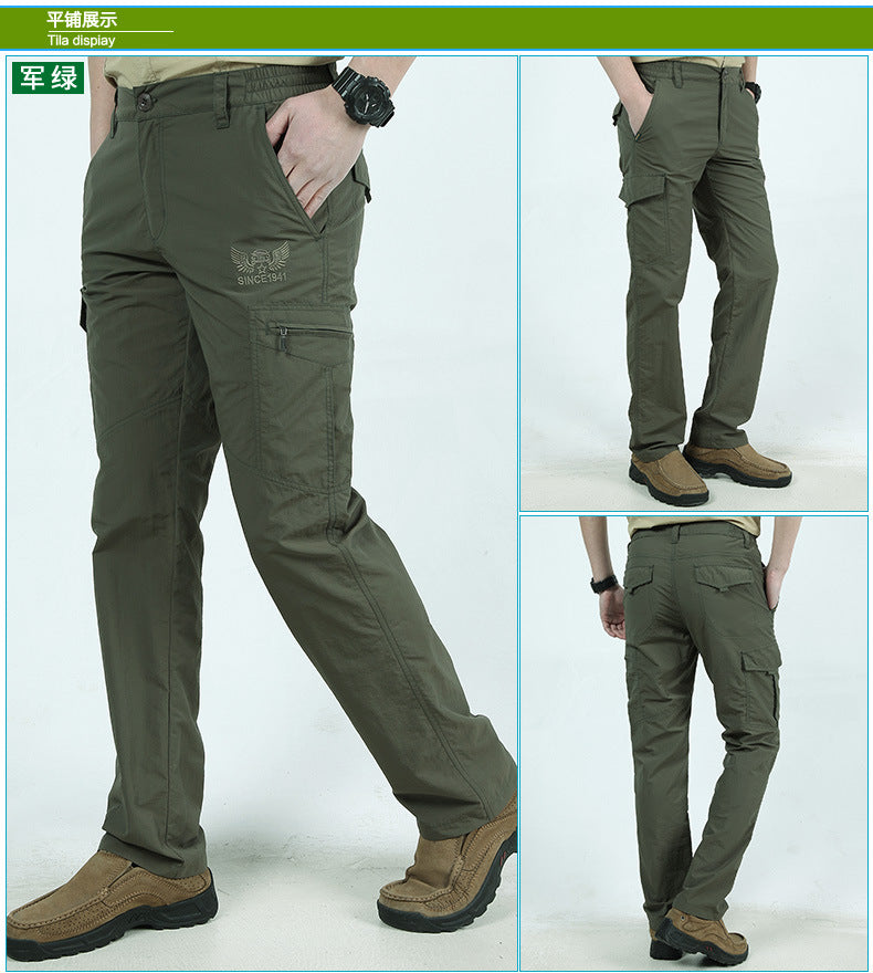 Summer Outdoor Thin Waterproof Quick-drying Pants Men's Casual Trousers Men's Loose plus size Multi-pocket Cordwork Pants Charge Pants