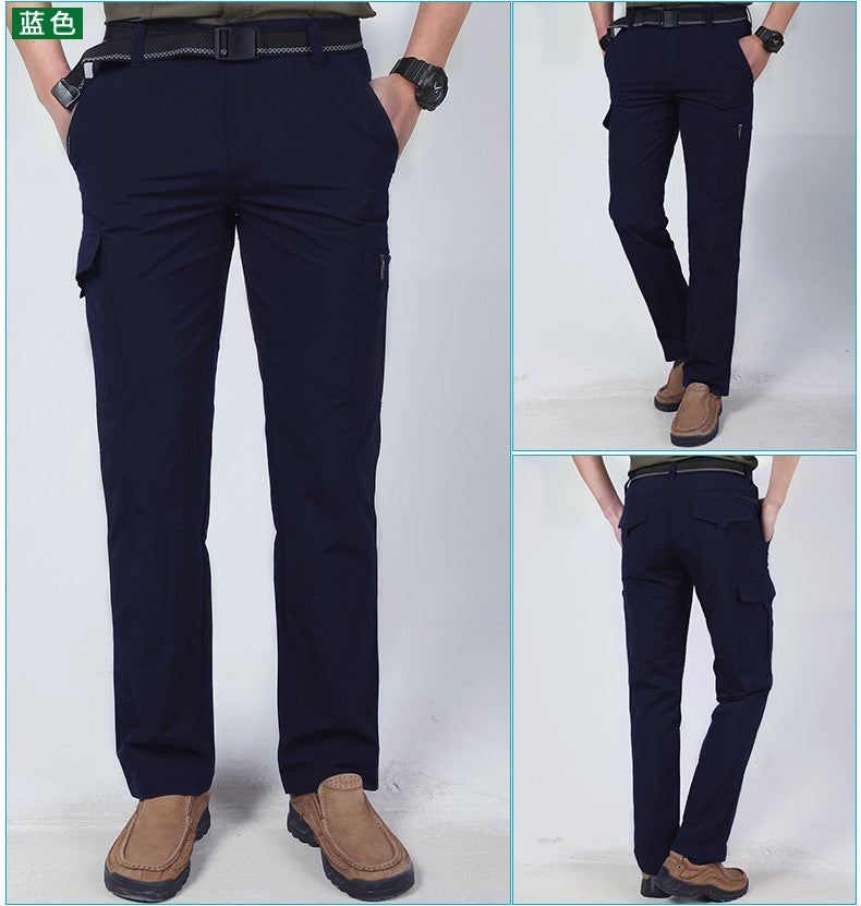 Summer Outdoor Thin Waterproof Quick-drying Pants Men's Casual Trousers Men's Loose plus size Multi-pocket Cordwork Pants Charge Pants