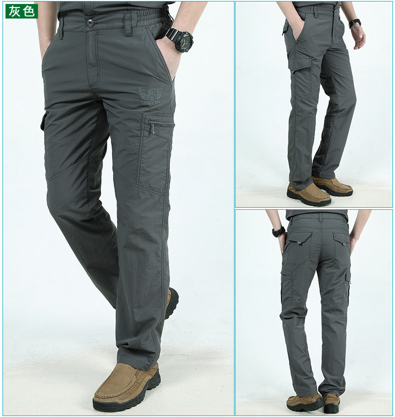 Summer Outdoor Thin Waterproof Quick-drying Pants Men's Casual Trousers Men's Loose plus size Multi-pocket Cordwork Pants Charge Pants