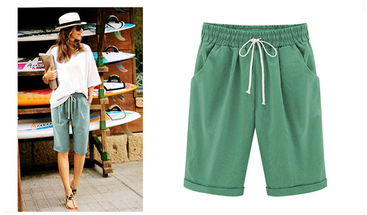 2026 Spring New Cotton Spandex Mid-Waist Loose Harem Shorts Street Fashion Drawstring Casual Pants Women's Pants
