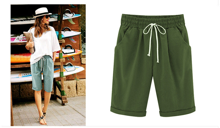 2026 Spring New Cotton Spandex Mid-Waist Loose Harem Shorts Street Fashion Drawstring Casual Pants Women's Pants