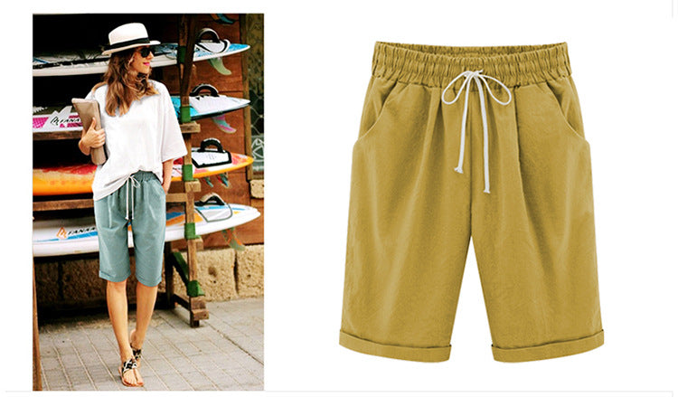 2026 Spring New Cotton Spandex Mid-Waist Loose Harem Shorts Street Fashion Drawstring Casual Pants Women's Pants