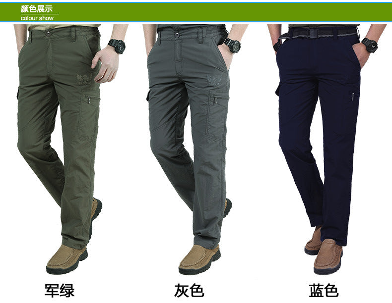 Summer Outdoor Thin Waterproof Quick-drying Pants Men's Casual Trousers Men's Loose plus size Multi-pocket Cordwork Pants Charge Pants