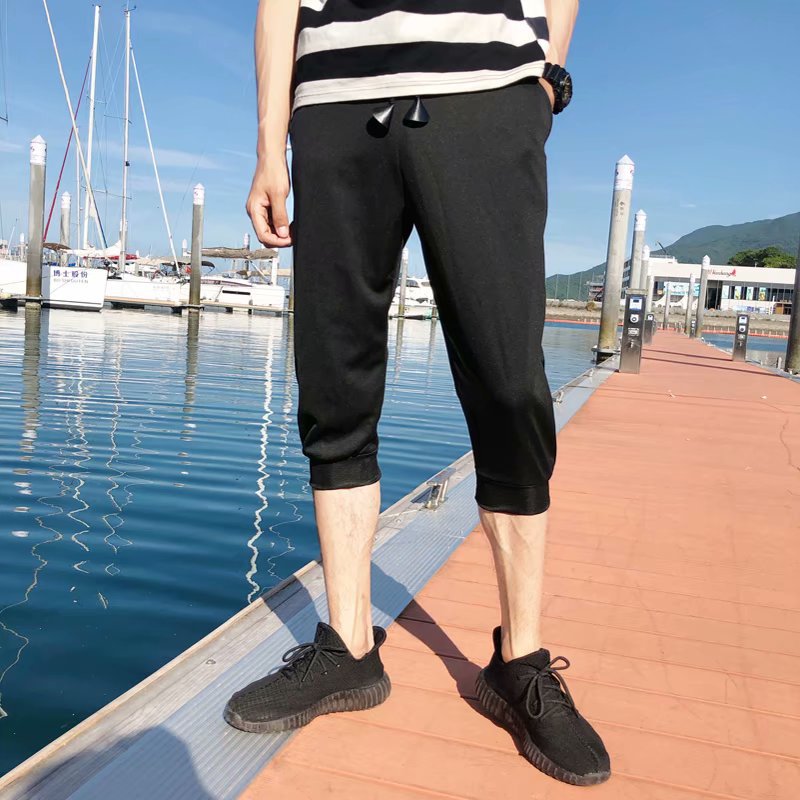 2026 Summer New Men's Cropped Pants Casual Shorts Slim Fit 7/8 Pants Korean Style Sports Pants Trendy