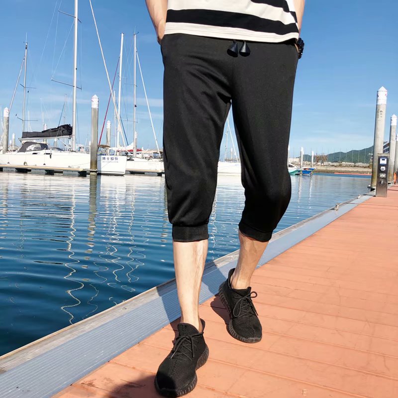 2026 Summer New Men's Cropped Pants Casual Shorts Slim Fit 7/8 Pants Korean Style Sports Pants Trendy