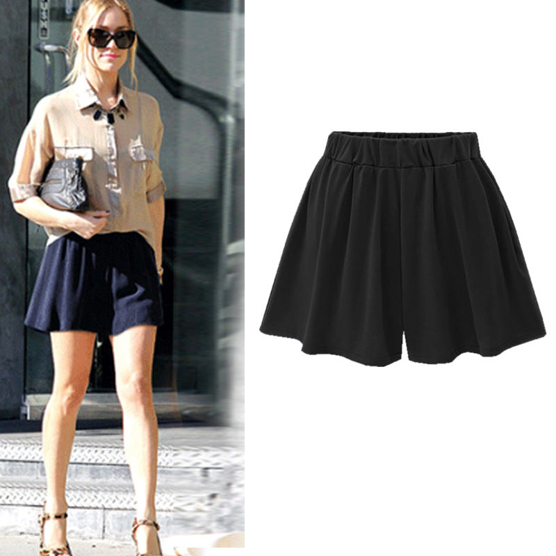 Large size wide leg shorts Women's European and American summer pants modal cotton high waist women's skirt pants solid color casual pants pocket