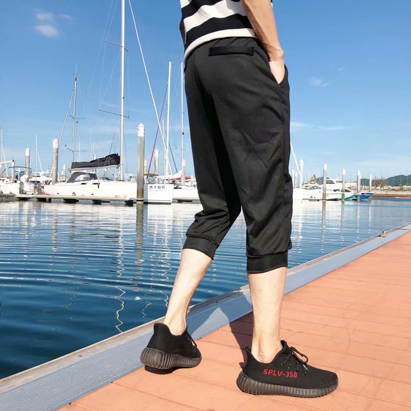 2026 Summer New Men's Cropped Pants Casual Shorts Slim Fit 7/8 Pants Korean Style Sports Pants Trendy