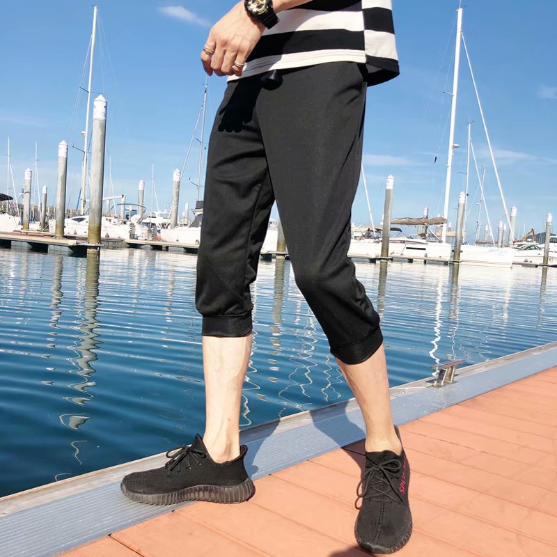 2026 Summer New Men's Cropped Pants Casual Shorts Slim Fit 7/8 Pants Korean Style Sports Pants Trendy