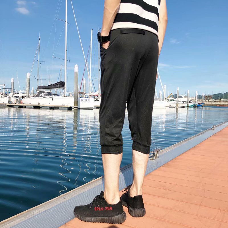 2026 Summer New Men's Cropped Pants Casual Shorts Slim Fit 7/8 Pants Korean Style Sports Pants Trendy