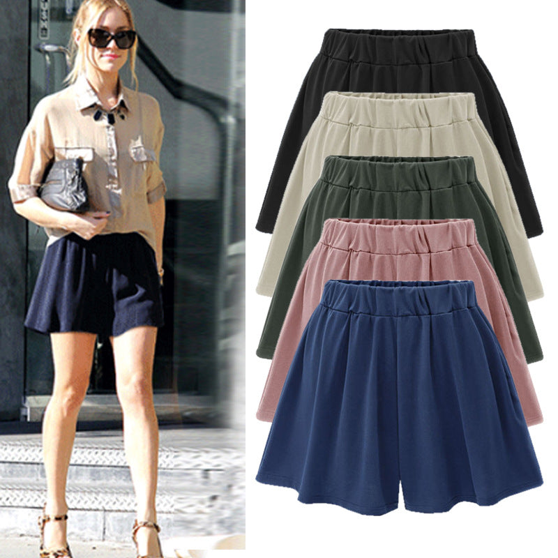 Large size wide leg shorts Women's European and American summer pants modal cotton high waist women's skirt pants solid color casual pants pocket