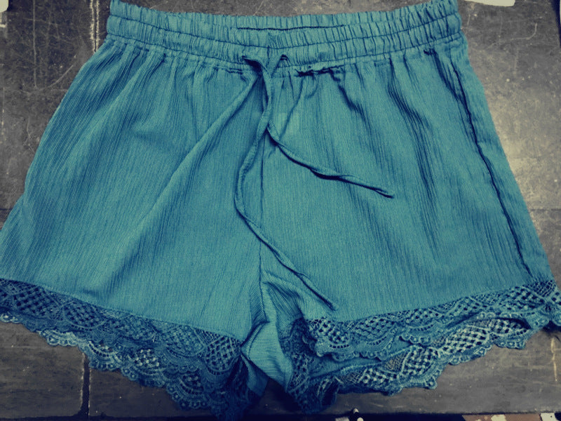 2026 Foreign Trade Amazon European and American Summer Solid Color Lace-Up Shorts Casual Pants for Women Large Quantity in Stock