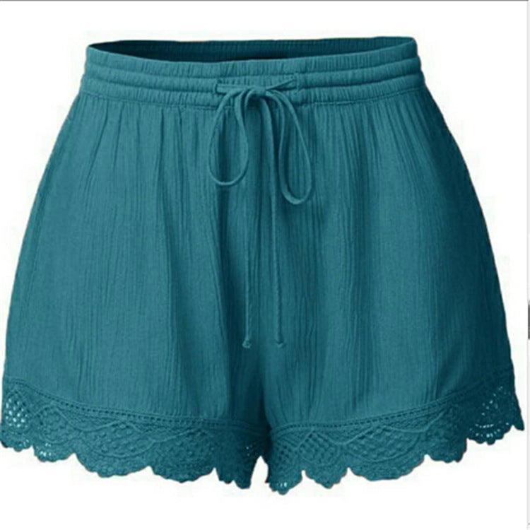 2026 Foreign Trade Amazon European and American Summer Solid Color Lace-Up Shorts Casual Pants for Women Large Quantity in Stock