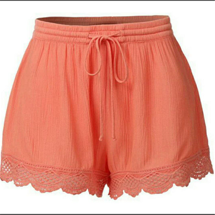2026 Foreign Trade Amazon European and American Summer Solid Color Lace-Up Shorts Casual Pants for Women Large Quantity in Stock