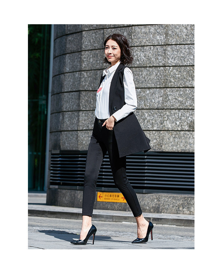 Women's Pants Spring and Autumn Black Cropped Casual Pants Women's Small Foot Large Size High Waist Stretch Small 0041 Pants