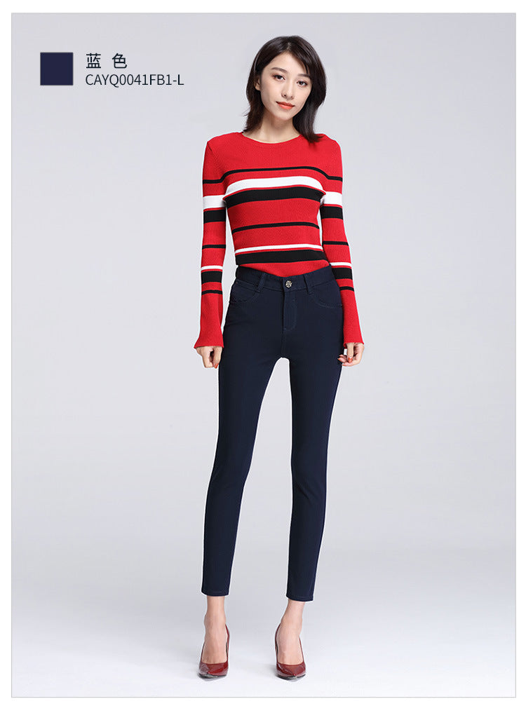 Women's Pants Spring and Autumn Black Cropped Casual Pants Women's Small Foot Large Size High Waist Stretch Small 0041 Pants