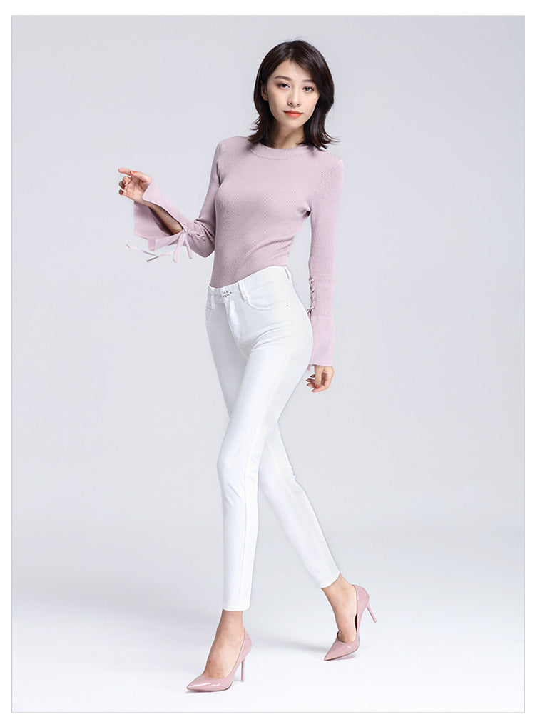 Women's Pants Spring and Autumn Black Cropped Casual Pants Women's Small Foot Large Size High Waist Stretch Small 0041 Pants