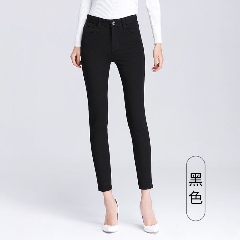 Women's Pants Spring and Autumn Black Cropped Casual Pants Women's Small Foot Large Size High Waist Stretch Small 0041 Pants