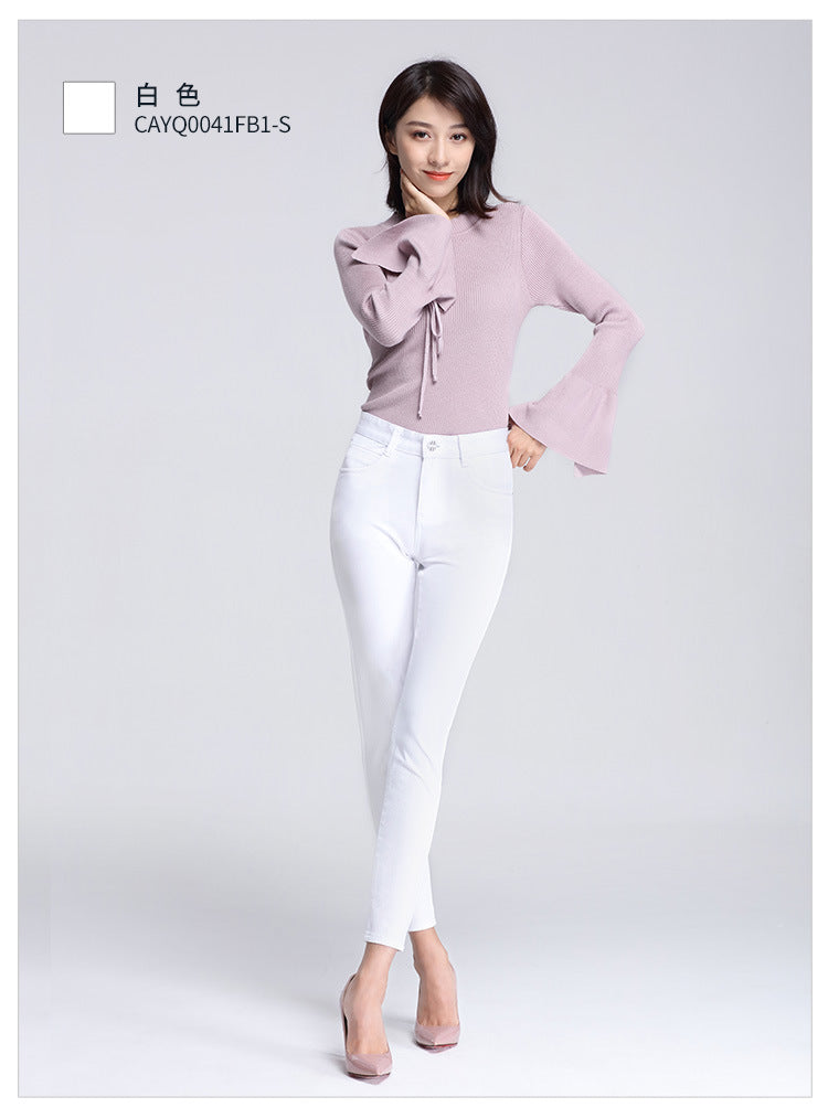 Women's Pants Spring and Autumn Black Cropped Casual Pants Women's Small Foot Large Size High Waist Stretch Small 0041 Pants