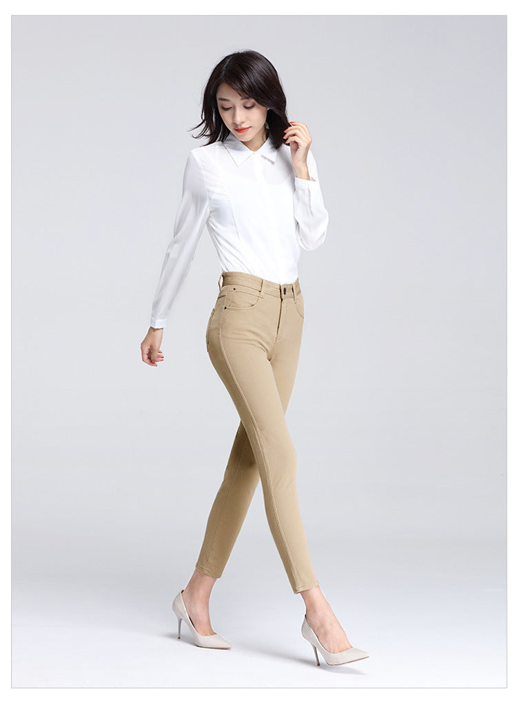 Women's Pants Spring and Autumn Black Cropped Casual Pants Women's Small Foot Large Size High Waist Stretch Small 0041 Pants