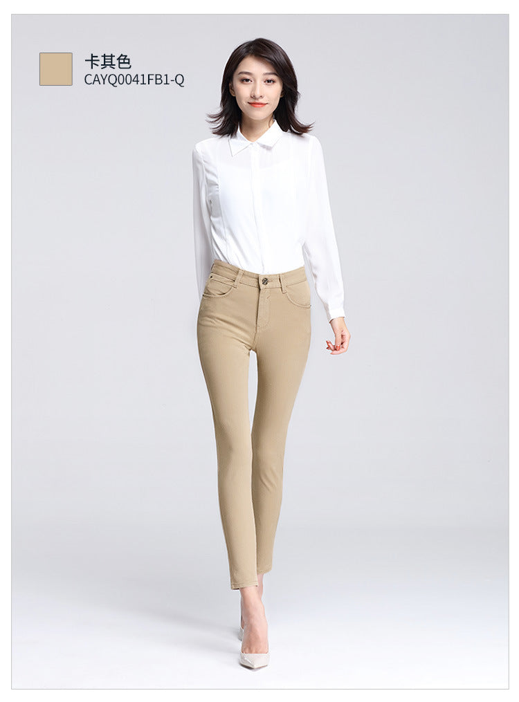 Women's Pants Spring and Autumn Black Cropped Casual Pants Women's Small Foot Large Size High Waist Stretch Small 0041 Pants