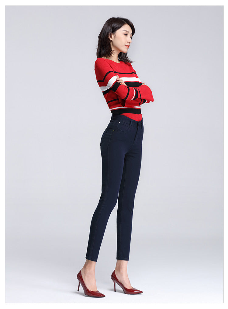 Women's Pants Spring and Autumn Black Cropped Casual Pants Women's Small Foot Large Size High Waist Stretch Small 0041 Pants