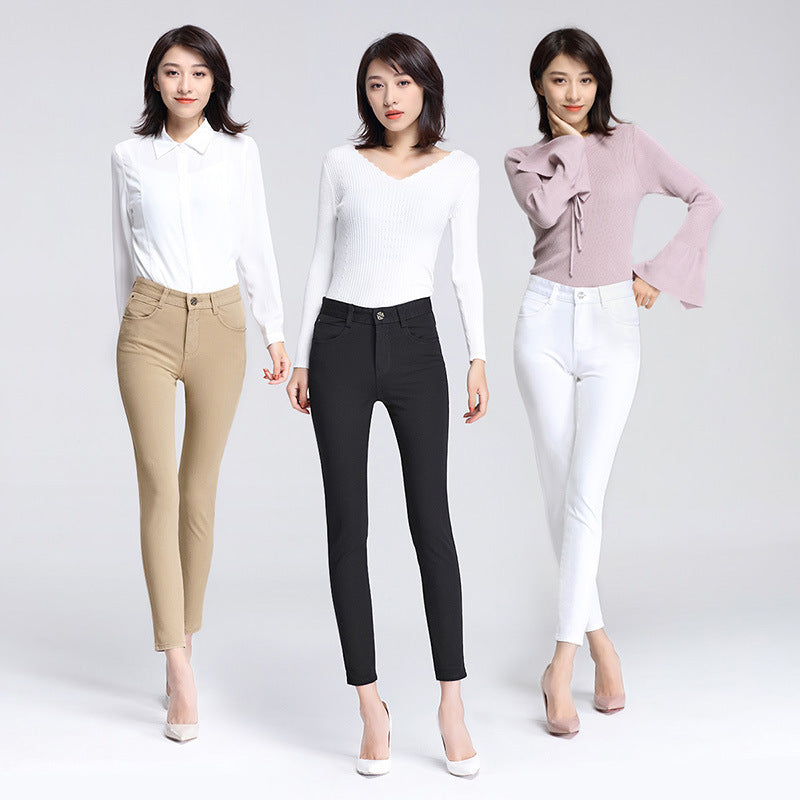 Women's Pants Spring and Autumn Black Cropped Casual Pants Women's Small Foot Large Size High Waist Stretch Small 0041 Pants