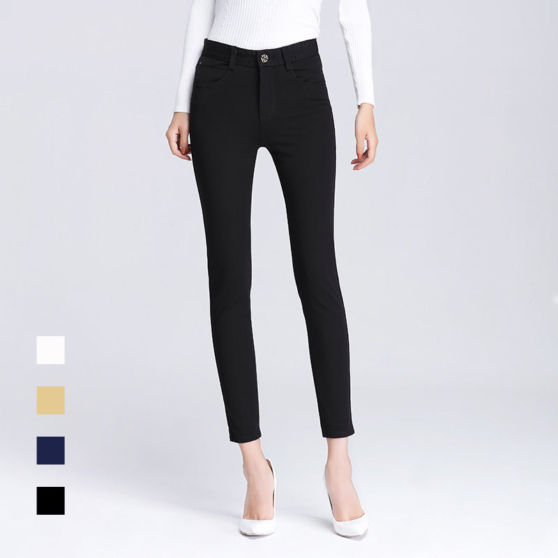Women's Pants Spring and Autumn Black Cropped Casual Pants Women's Small Foot Large Size High Waist Stretch Small 0041 Pants