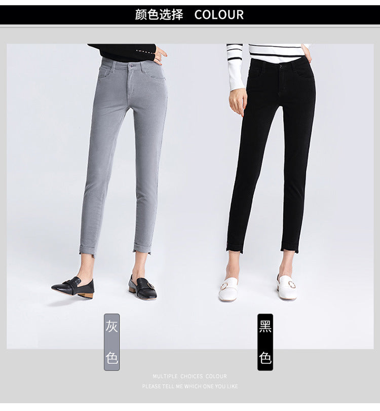 Women's pants spring and autumn casual pants women corduroy high waist elastic feet pants a generation of 0138