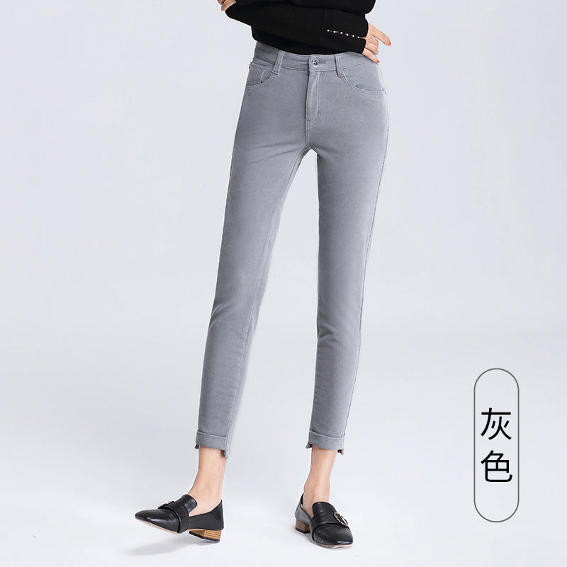 Women's pants spring and autumn casual pants women corduroy high waist elastic feet pants a generation of 0138
