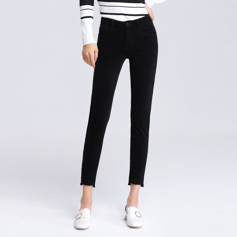 Women's pants spring and autumn casual pants women corduroy high waist elastic feet pants a generation of 0138