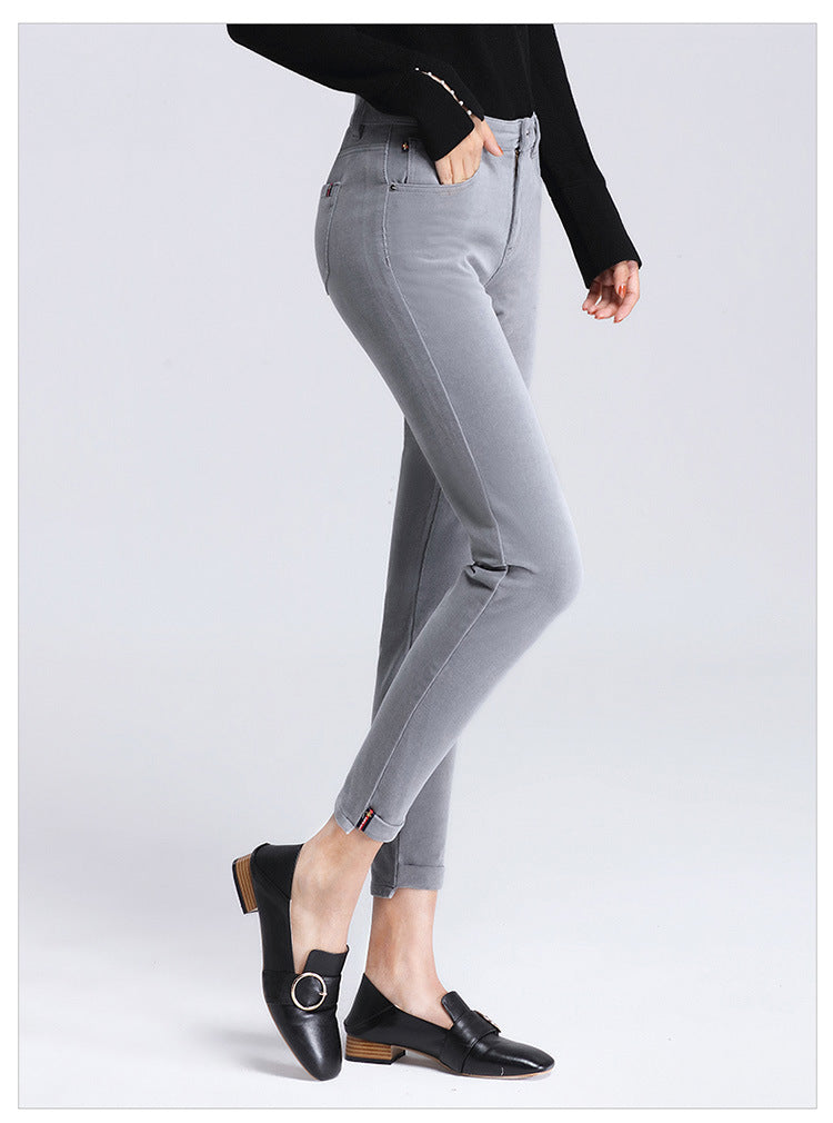 Women's pants spring and autumn casual pants women corduroy high waist elastic feet pants a generation of 0138