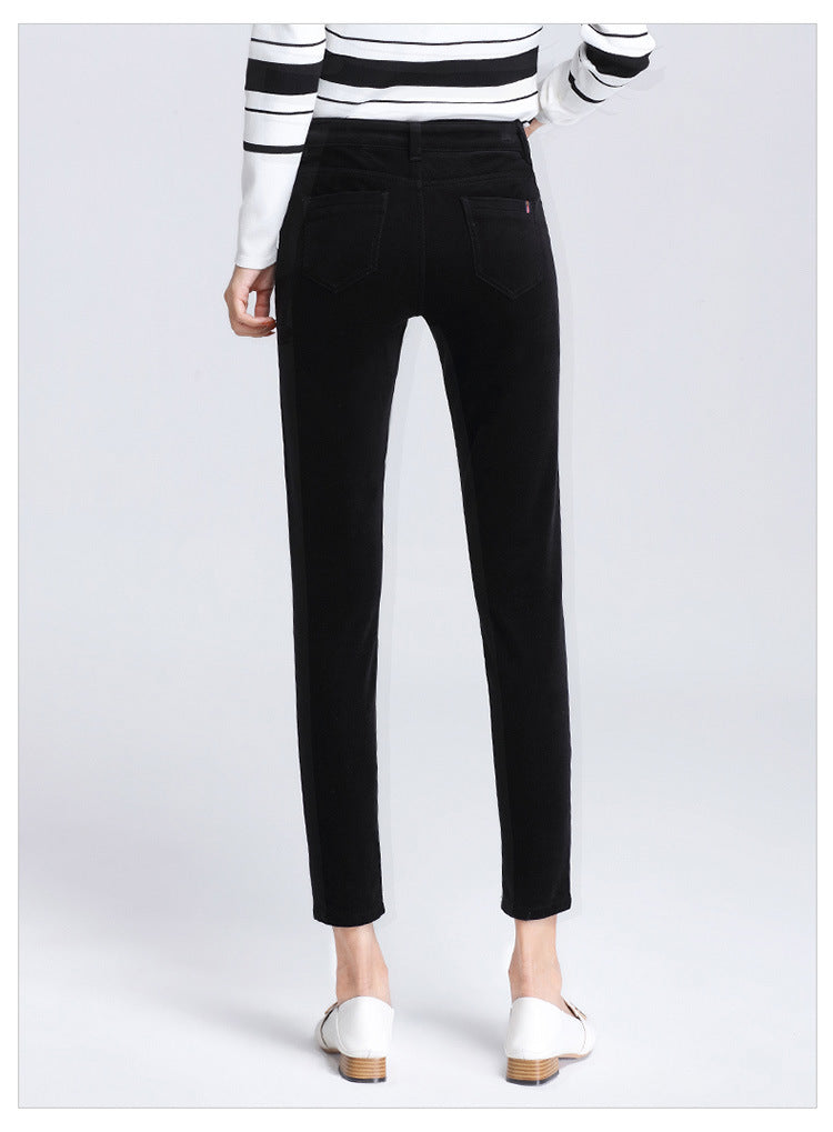 Women's pants spring and autumn casual pants women corduroy high waist elastic feet pants a generation of 0138