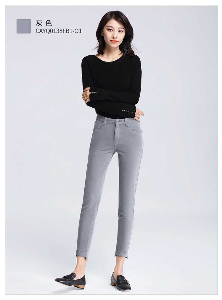 Women's pants spring and autumn casual pants women corduroy high waist elastic feet pants a generation of 0138