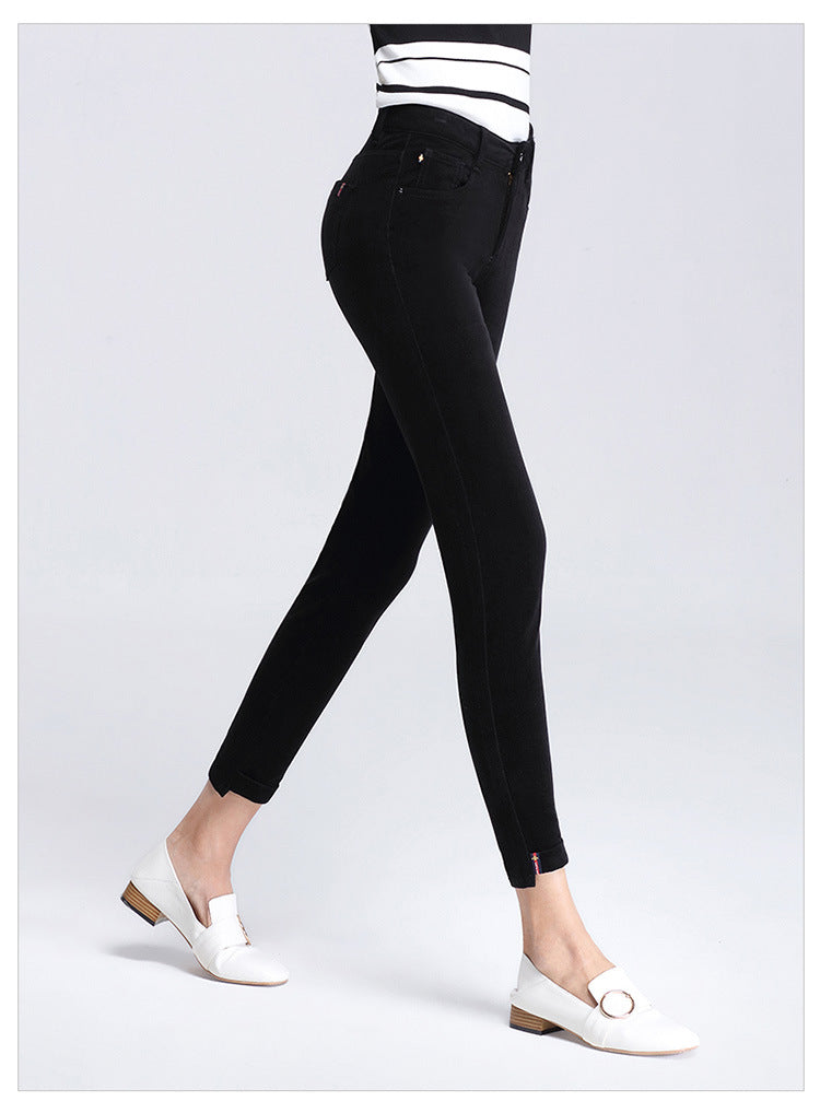 Women's pants spring and autumn casual pants women corduroy high waist elastic feet pants a generation of 0138