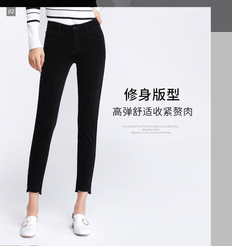 Women's pants spring and autumn casual pants women corduroy high waist elastic feet pants a generation of 0138