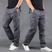 Summer Cargo Pants, Thin, Loose, Plus-Size Men's Shorts, Multi-Pocket Mid-Length Pants, Outdoor Casual Seven-Point Pants, High-Waisted for Men