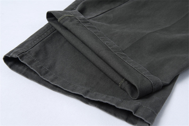 Spring and Autumn Men's Multi-Bag Pants for Chubby Casual Chubby Cotton Overalls with Fat plus size Wide Legs and Loose Waist Loose Long Pants