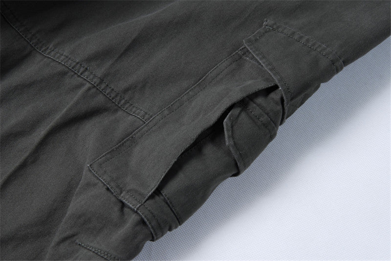 Spring and Autumn Men's Multi-Bag Pants for Chubby Casual Chubby Cotton Overalls with Fat plus size Wide Legs and Loose Waist Loose Long Pants
