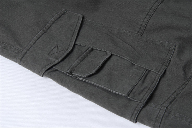 Spring and Autumn Men's Multi-Bag Pants for Chubby Casual Chubby Cotton Overalls with Fat plus size Wide Legs and Loose Waist Loose Long Pants
