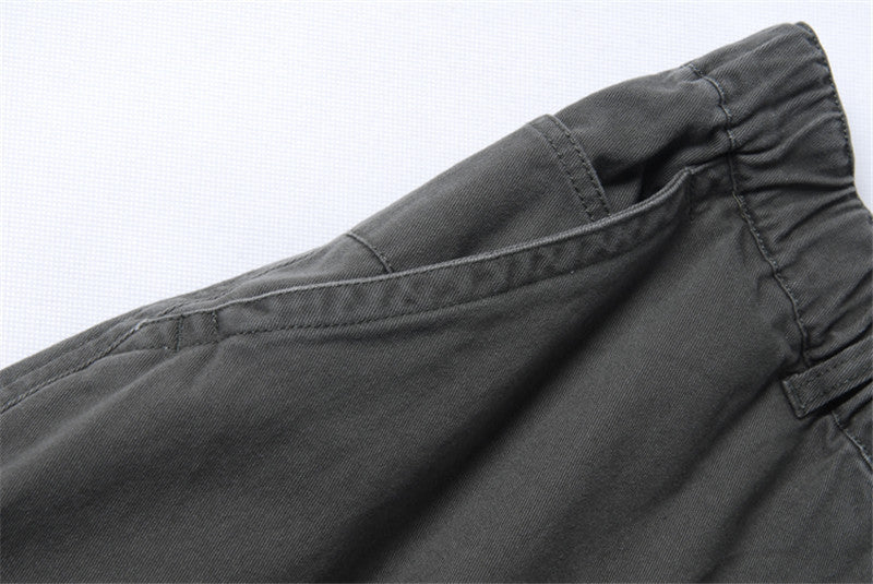 Spring and Autumn Men's Multi-Bag Pants for Chubby Casual Chubby Cotton Overalls with Fat plus size Wide Legs and Loose Waist Loose Long Pants