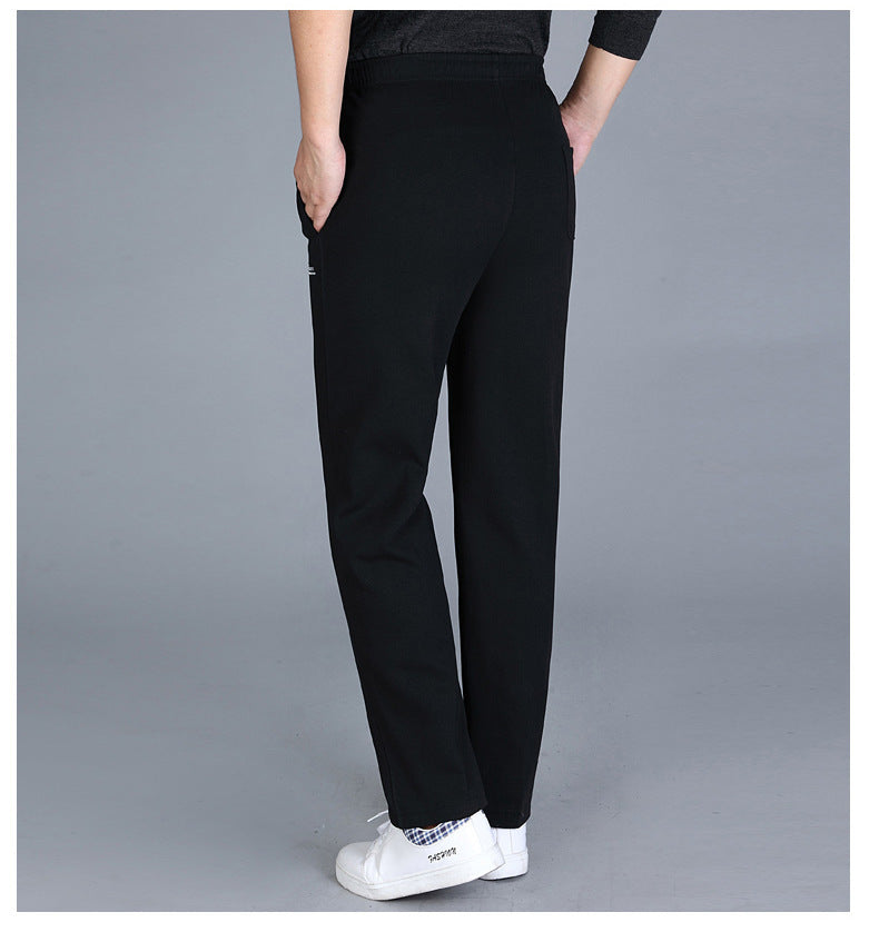 Winter Men's Fleece-lined Thickened Casual Pants Middle-aged and Elderly Elastic Waist Sports Pants High Waist Stretch Dad's Long Pants