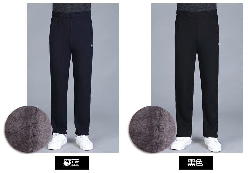 Winter Men's Fleece-lined Thickened Casual Pants Middle-aged and Elderly Elastic Waist Sports Pants High Waist Stretch Dad's Long Pants