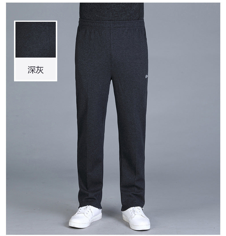 Winter Men's Fleece-lined Thickened Casual Pants Middle-aged and Elderly Elastic Waist Sports Pants High Waist Stretch Dad's Long Pants